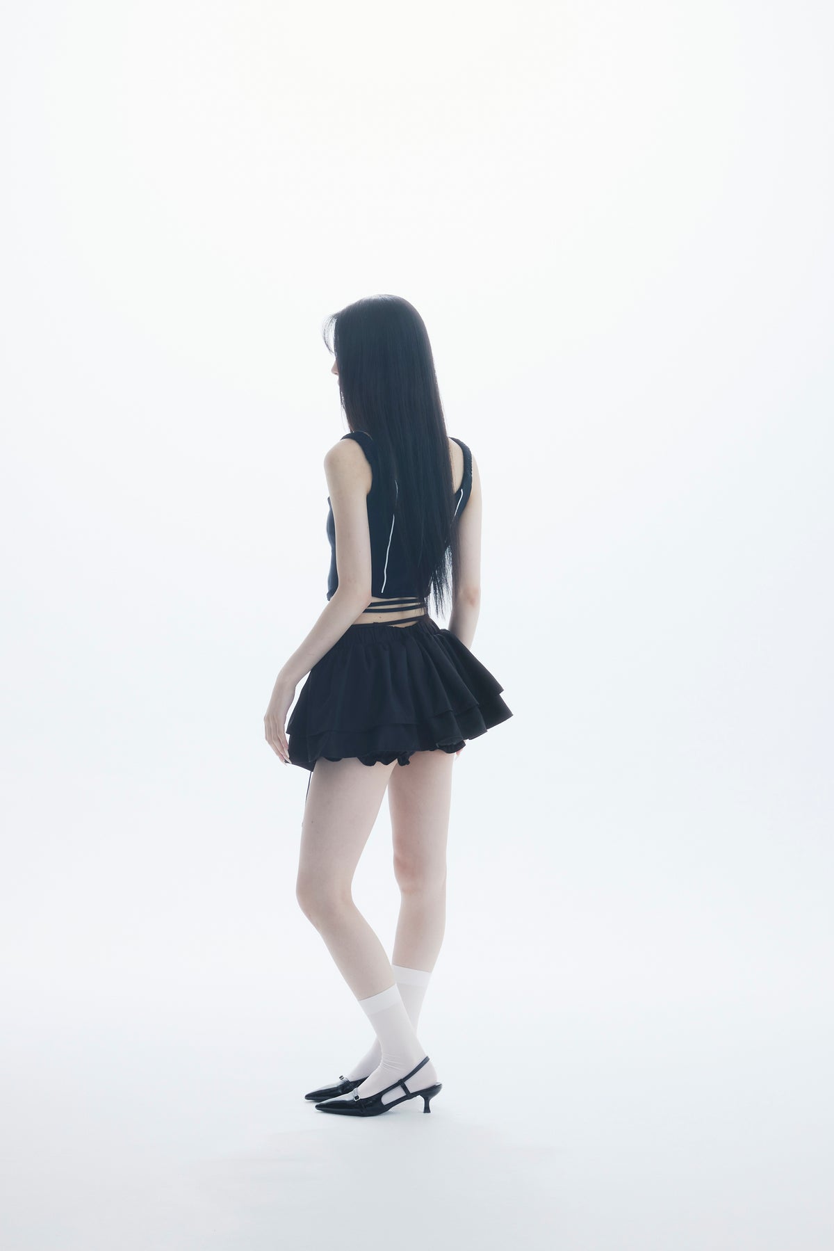 string ribbon tiered mini skirt