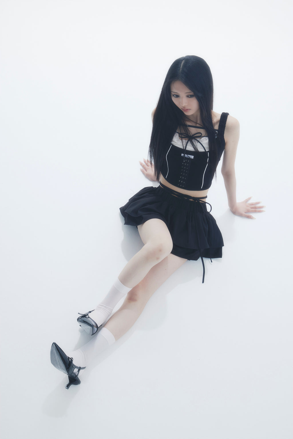 string ribbon tiered mini skirt
