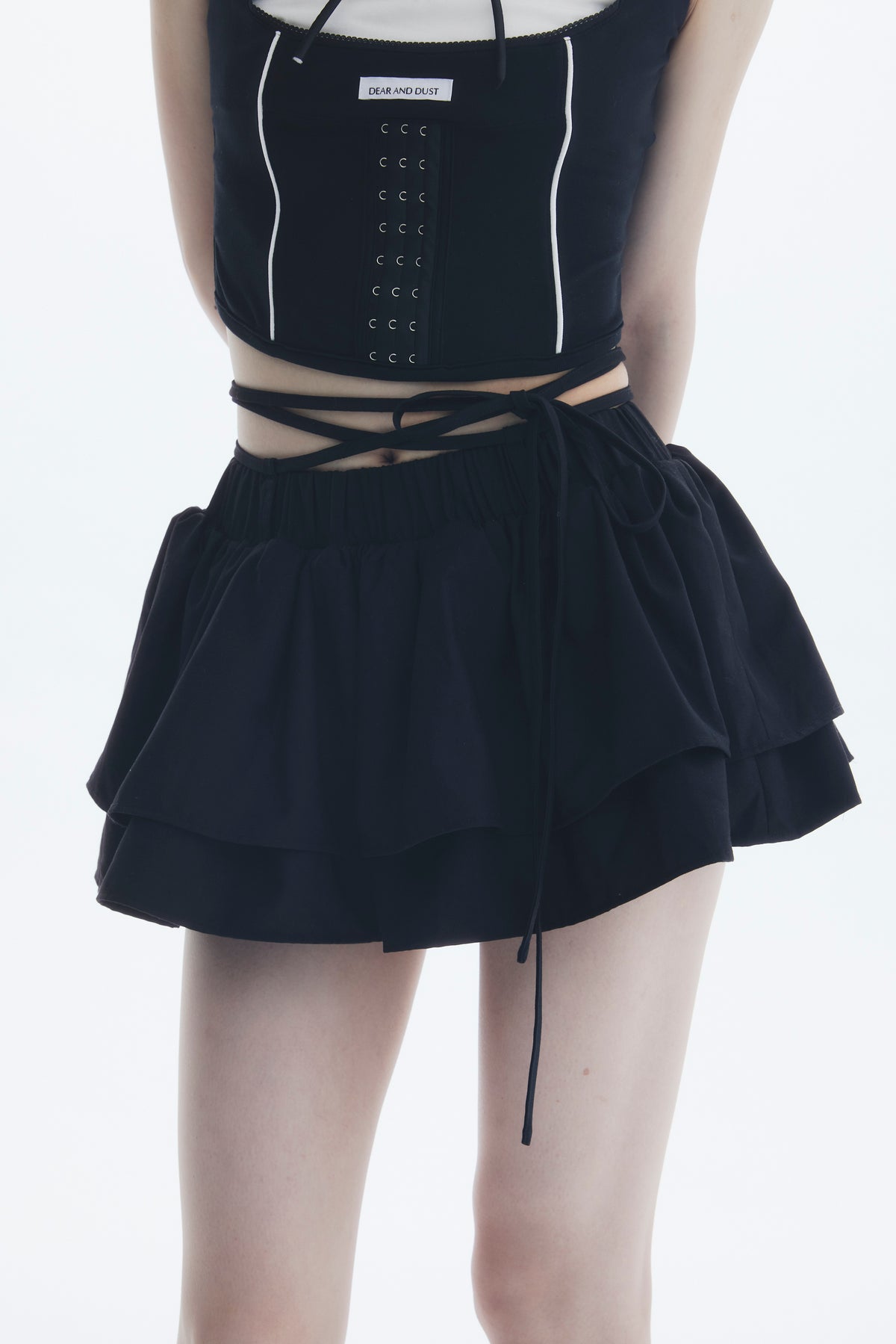 string ribbon tiered mini skirt