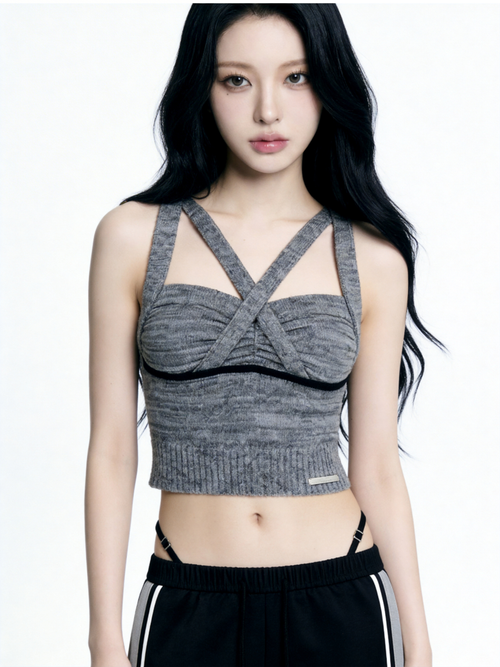 Cross Strap Knit Bustier