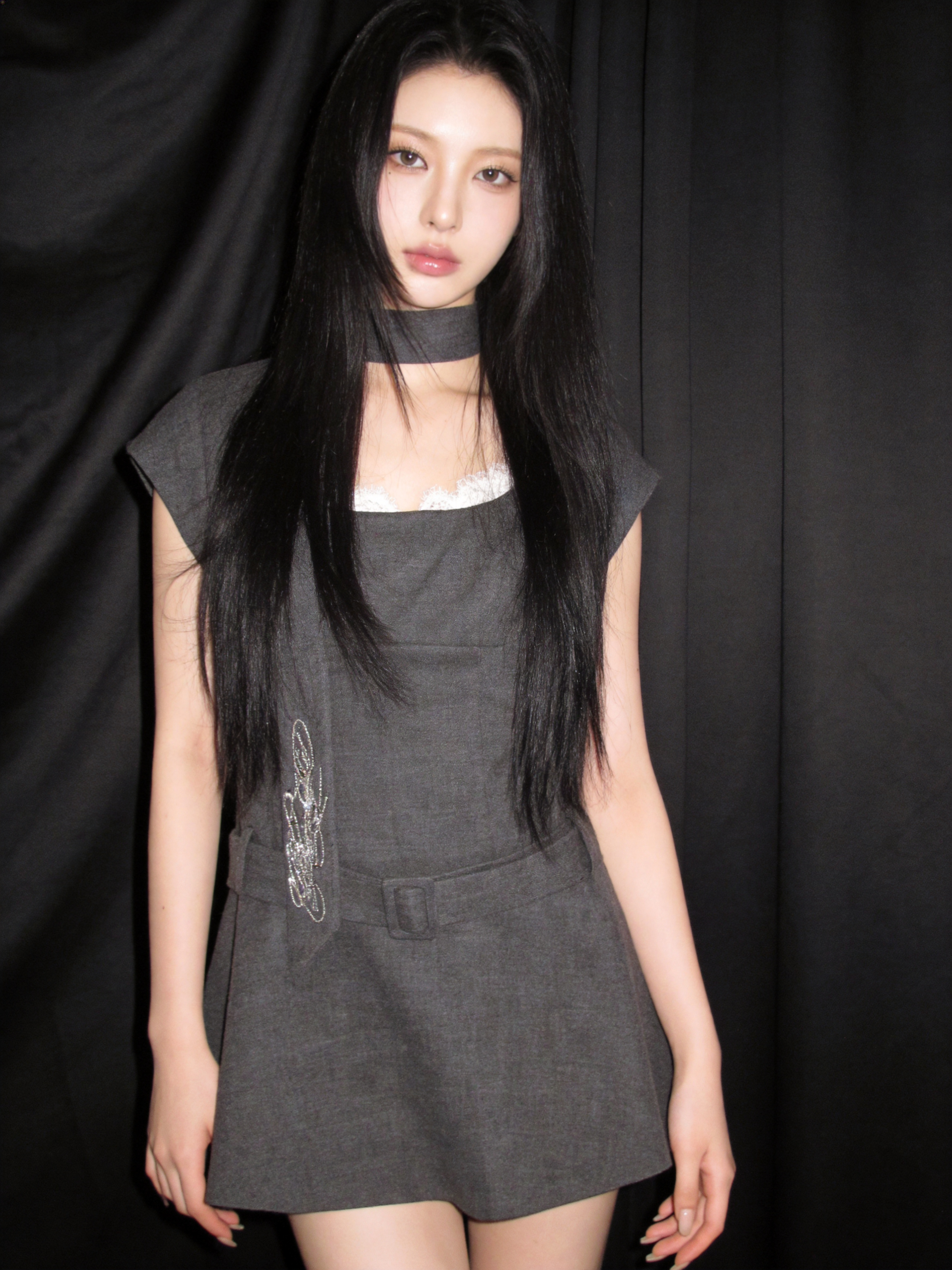 neck scarf flare one-piece