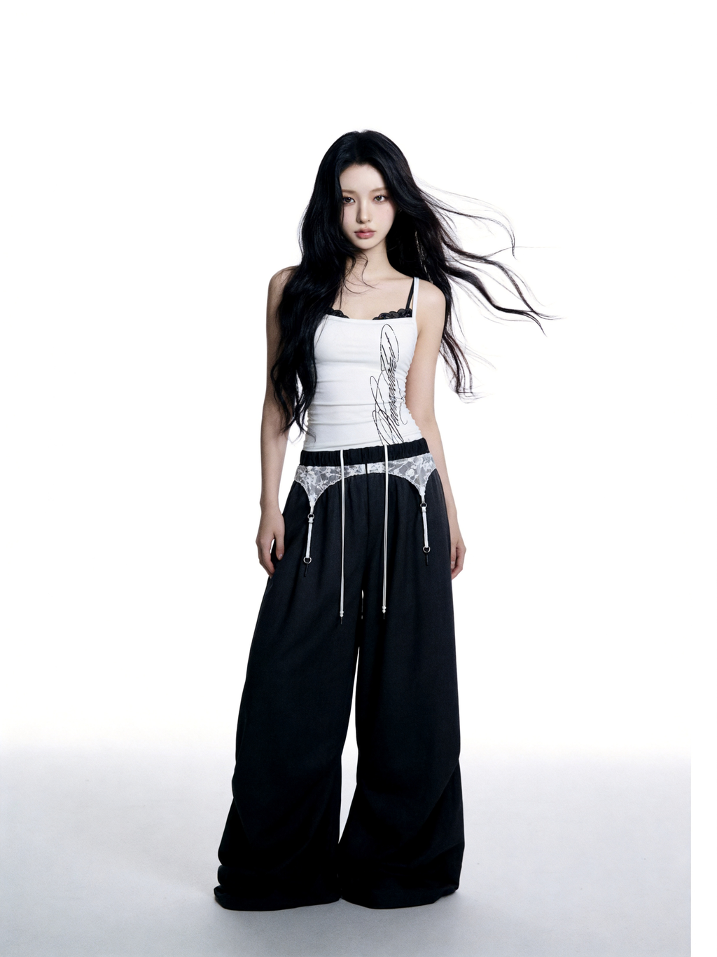 lace garter wide pants