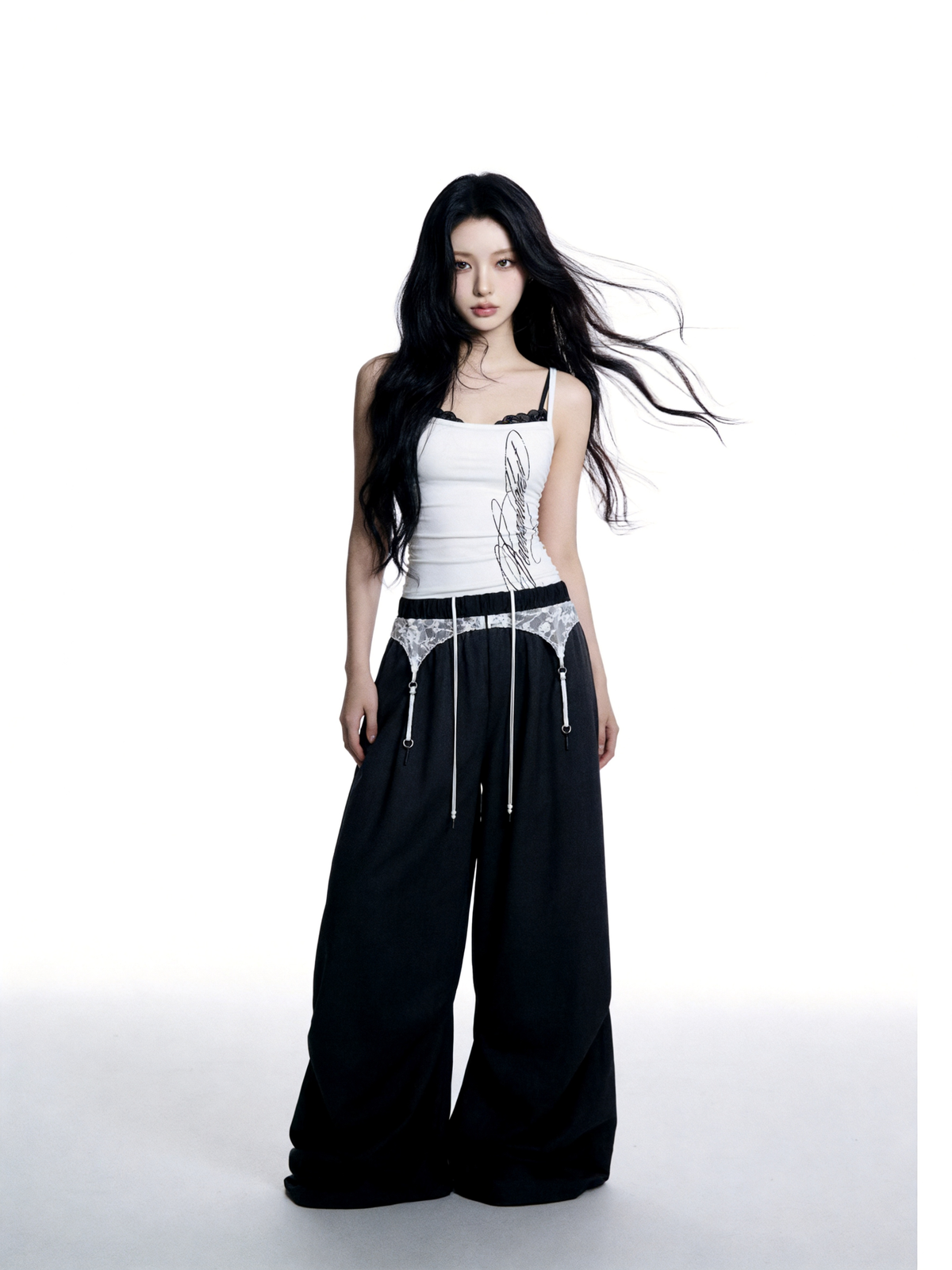 lace garter wide pants
