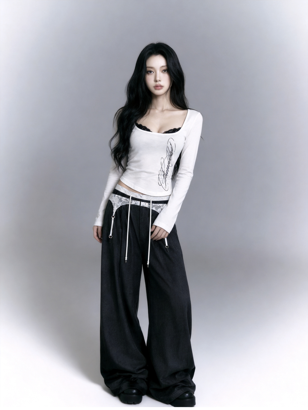 square neck graphic long tee