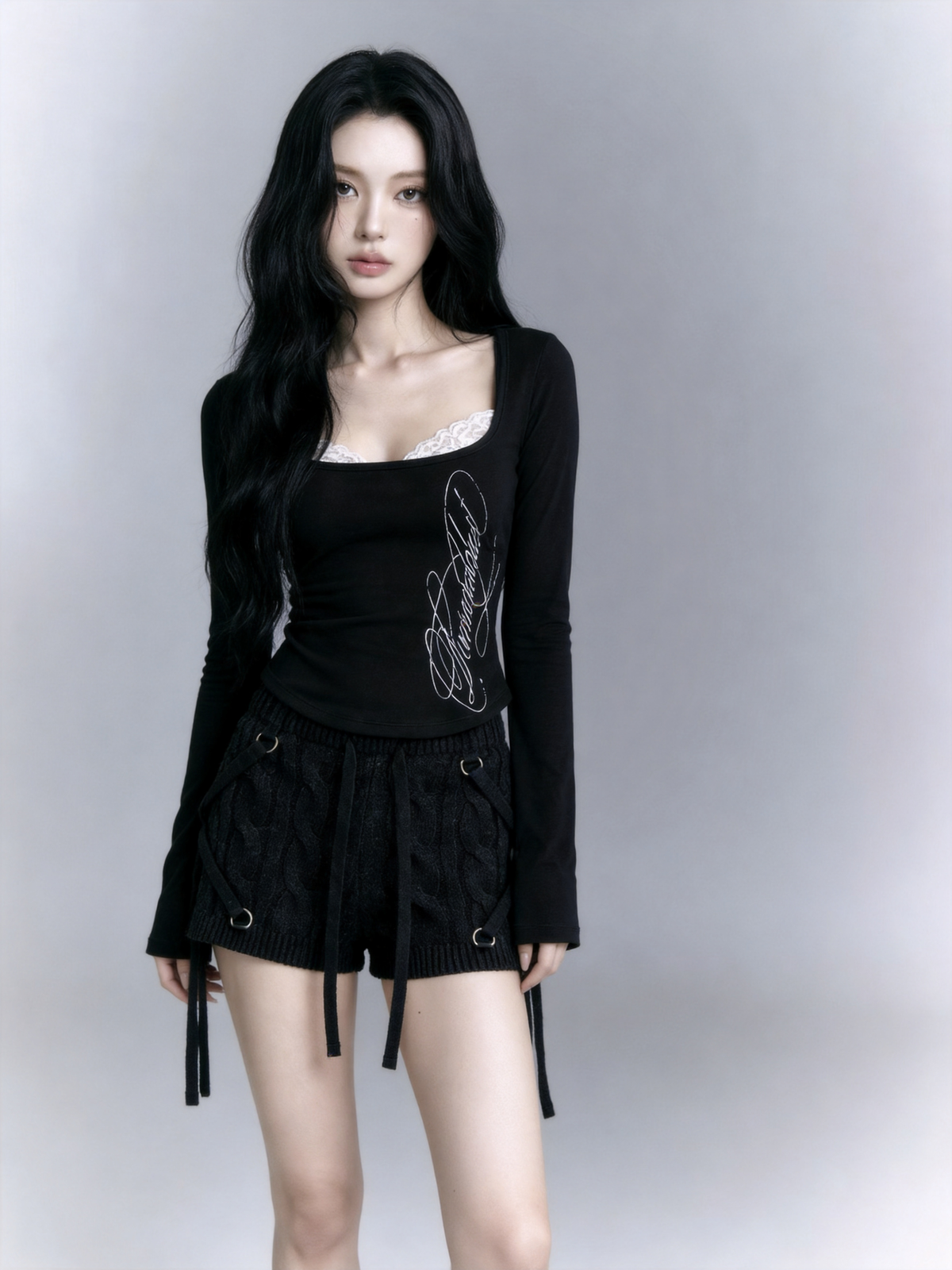 square neck graphic long tee