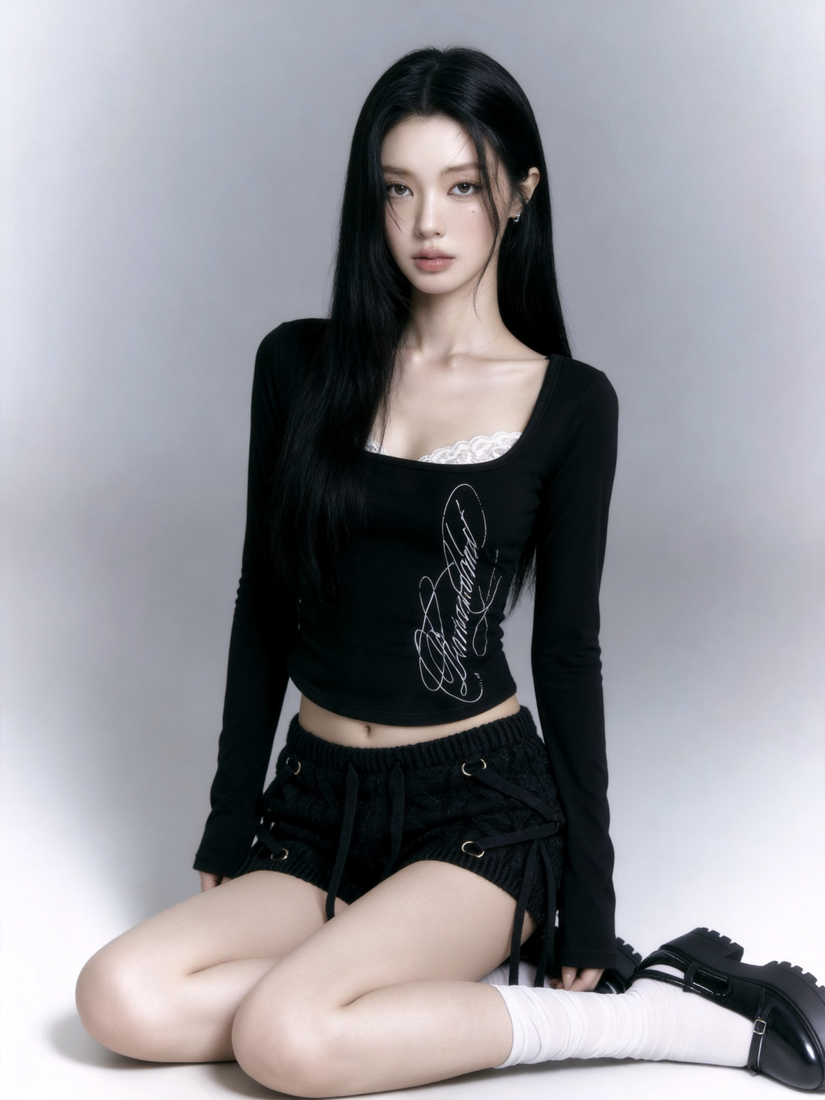 square neck graphic long tee