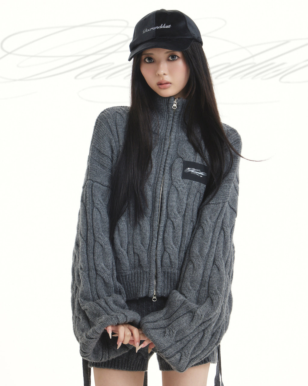 【Pre-Order】heavy cable zip blouson / harness cable knit shorts
