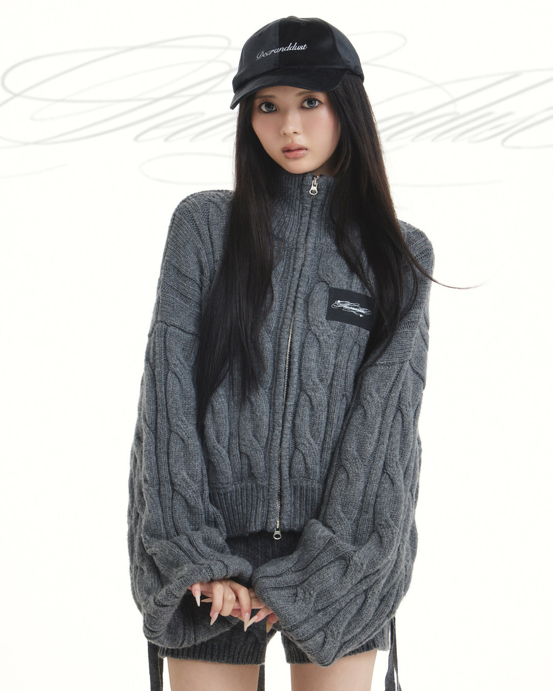 【Pre-Order】heavy cable zip blouson / harness cable knit shorts