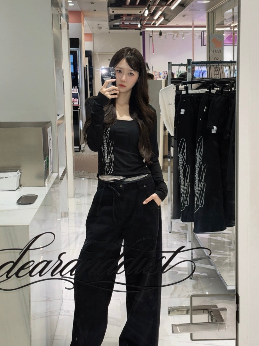 square neck graphic long tee