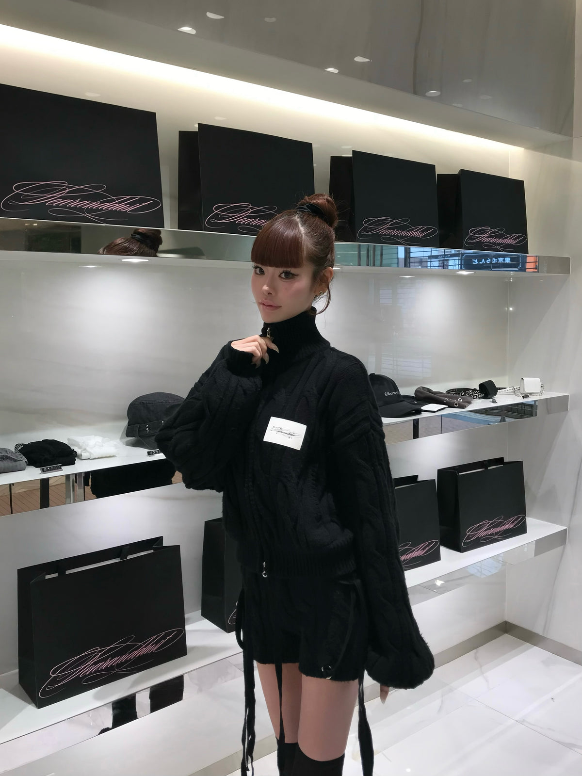 heavy cable zip blouson / harness cable knit shorts