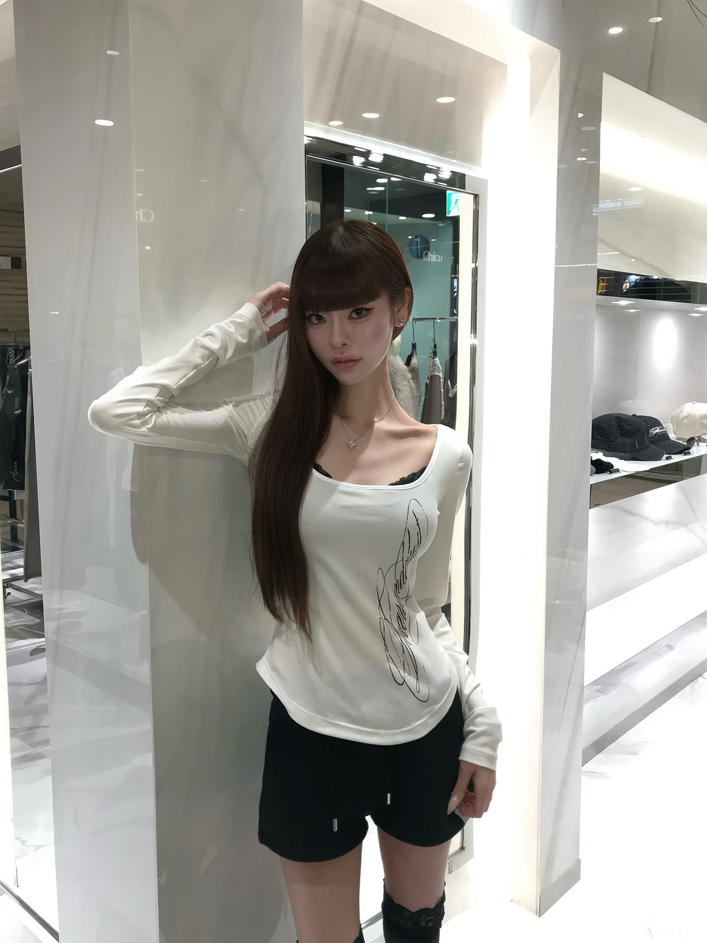 square neck graphic long tee