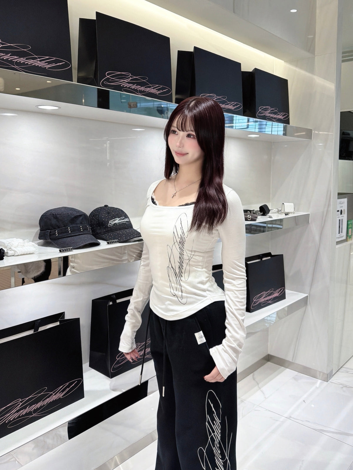 square neck graphic long tee